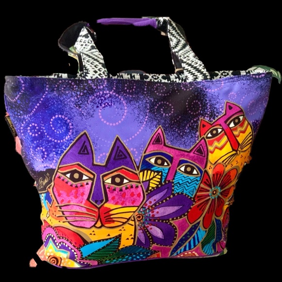LAUREL BURCH CAT MULTI LG TOTE BAG🩷 NeW SUMMER HANDBAG - Wearable Art- NWT